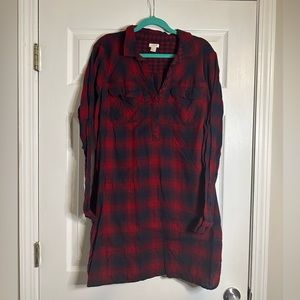 J. Crew Plaid Flannel Long Sleeve Button Down Shirt Dress Pockets Sz XL